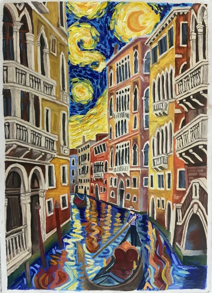 If The Starry Night Had A Stop In Venice (PRT-8577-123708) - Canvas Art Print - 13in X 18in