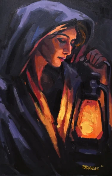 LANTERN BEARER (ART-18703-123793) - Handpainted Art Painting - 24in X 36in