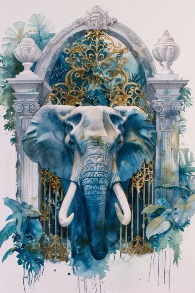 Ornate Elephant Gate Sculpture (PRT-7809-123782) - Canvas Art Print - 12in X 18in