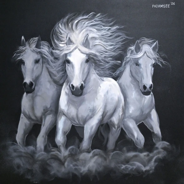 HORSE TRINITY (ART-18703-123836) - Handpainted Art Painting - 60in X 60in