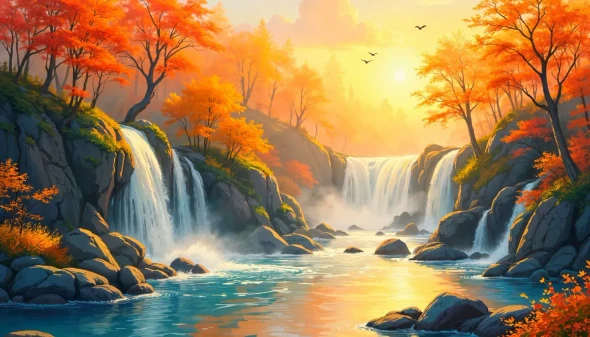 Beautiful Landscape Waterfall (PRT-7809-123892) - Canvas Art Print - 18in X 10in