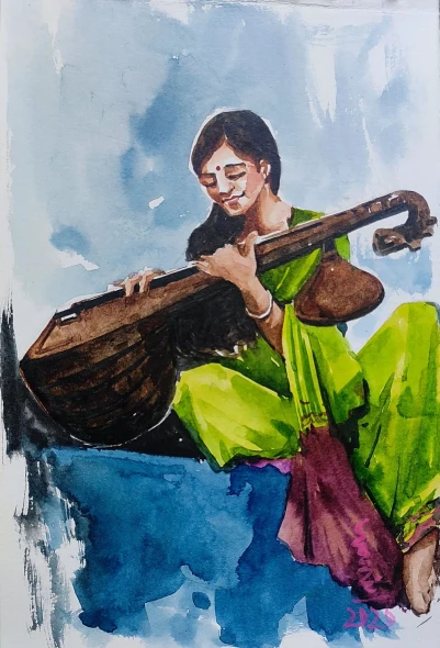 Bina Badini (ART-7901-124002) - Handpainted Art Painting - 8in X 11in