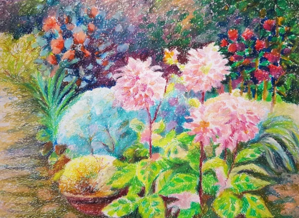 Plants In A Garden (ART-18775-123975) - Handpainted Art Painting - 14in X 10in