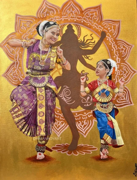 The Divine Dance – Bharatanatyam (ART-9050-123949) - Handpainted Art Painting - 18in X 24in