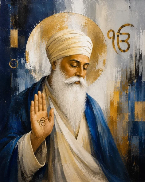 Guru Nanak Dev Ji Canvas Painting – Modern Sikh Devotional Art For Home & Office Decor (ART-3319-123921) - Handpainted Art Painting - 30in X 40in