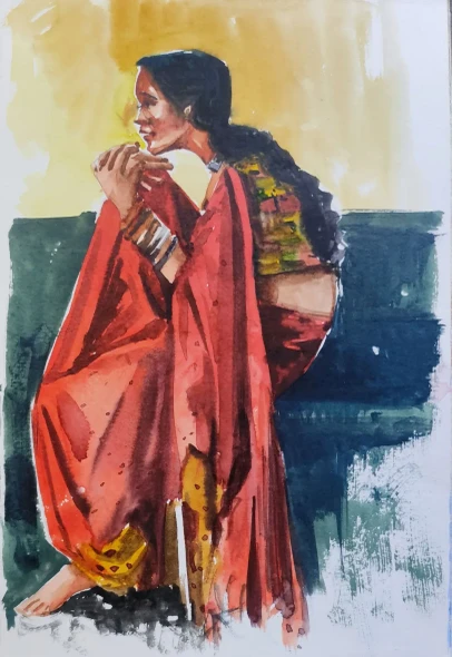 The Lady (ART-7901-123974) - Handpainted Art Painting - 8in X 11in