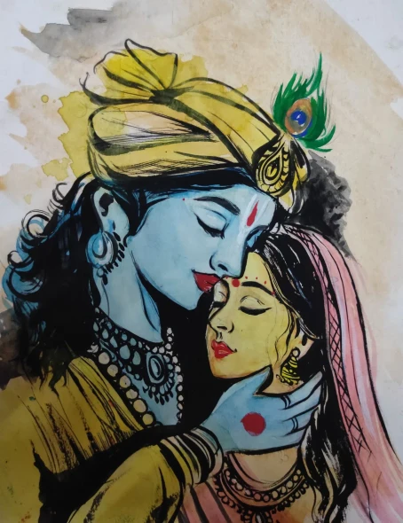 Radha Krishna (Eternal Love) (ART-18765-123989) - Handpainted Art Painting - 12in X 16in