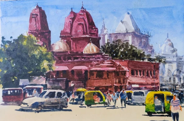 City Scape (ART-7901-123982) - Handpainted Art Painting - 11in X 8in