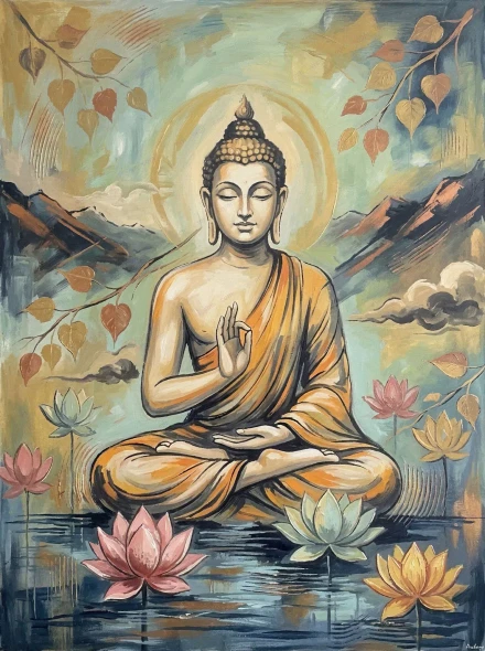 Stillness Beneath Golden Skies (PRT-15697-123986) - Canvas Art Print - 27in X 36in
