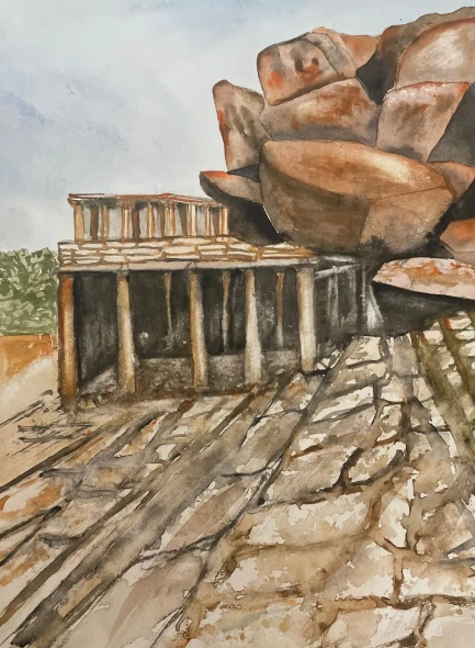 Ruins Of Hampi (PRT-8841-124065) - Canvas Art Print - 18in X 24in