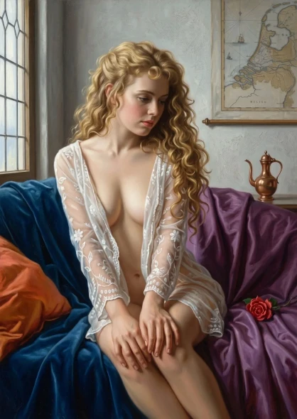 Golden Waves Of Falling Curls (PRT-16861-124061) - Canvas Art Print - 43in X 60in