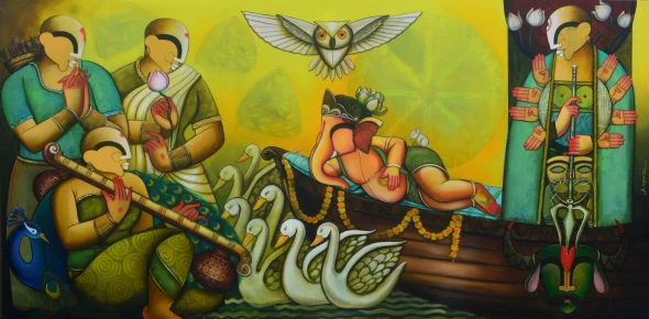 Agomoni (ART-6351-124015) - Handpainted Art Painting - 96in X 48in