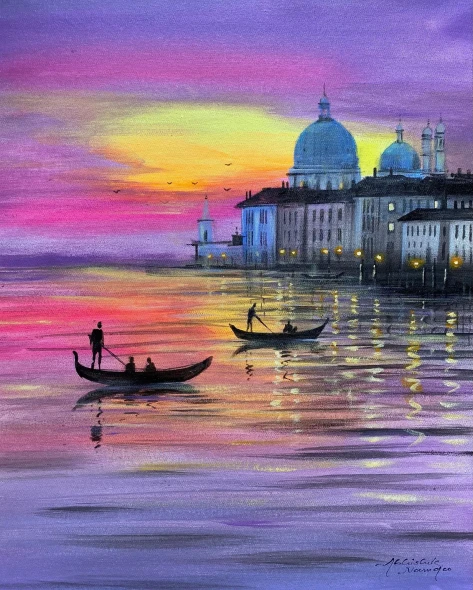 Venice (ART-3512-124008) - Handpainted Art Painting - 18in X 23in