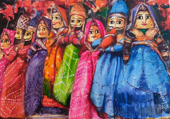 Kathputli Series (PRT-7901-124074) - Canvas Art Print - 48in X 34in
