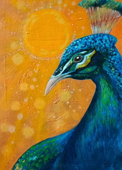 Peacock, The One Who Shines With The Sun (ART-6775-124137) - Handpainted Art Painting - 10in X 13in