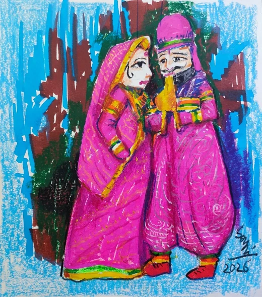 Kathputli Series (ART-7901-124135) - Handpainted Art Painting - 9in X 11in