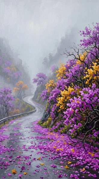 Journey Through Violet Mist (PRT-16861-124377) - Canvas Art Print - 33in X 60in