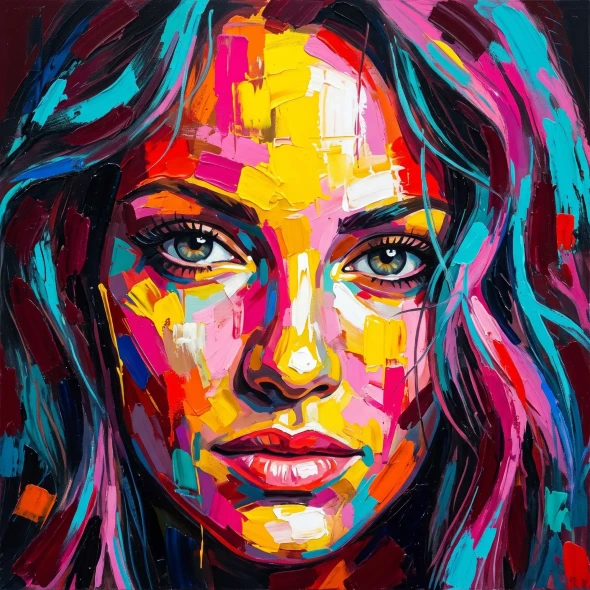 Vibrant Spectrum - Abstract Women Portrait Painting (PRT-15697-124189) - Canvas Art Print - 60in X 60in
