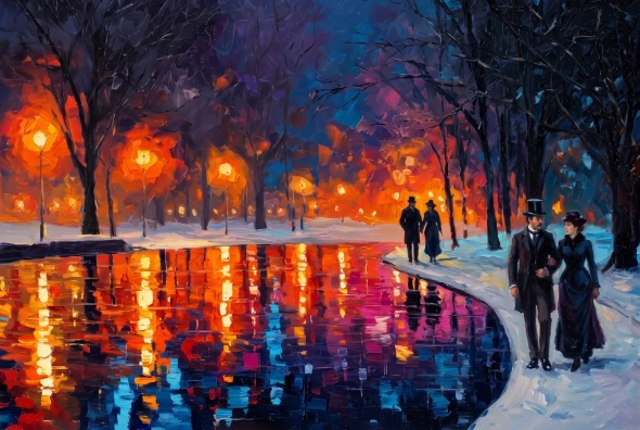 Promenade By Winter Lights (PRT-15697-124560) - Canvas Art Print - 60in X 40in