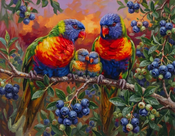 Family Among The Blossoms (PRT-15697-124542) - Canvas Art Print - 60in X 47in
