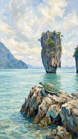 Guardian Of The Turquoise Bay (PRT-16861-124364) - Canvas Art Print - 33in X 60in