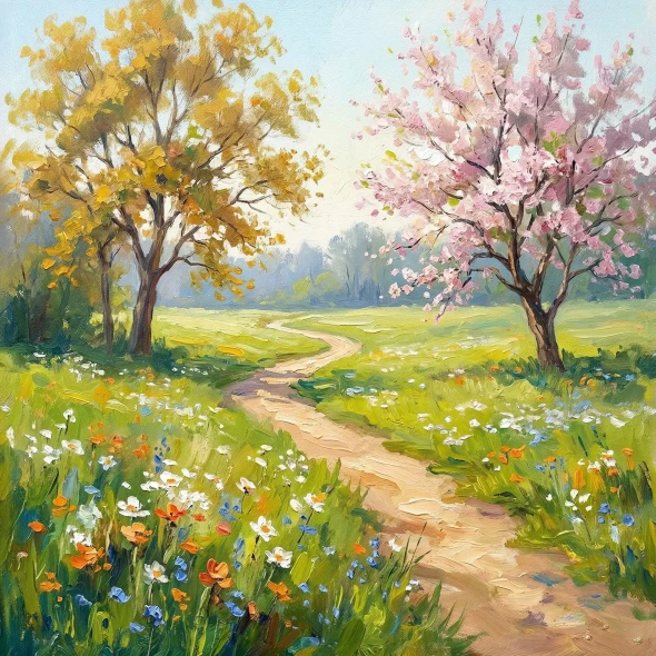 Journey Through Spring Blooms (PRT-15697-124594) - Canvas Art Print - 60in X 60in