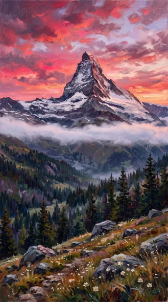 Alpenglow Summit Solitude (PRT-16861-124508) - Canvas Art Print - 33in X 60in