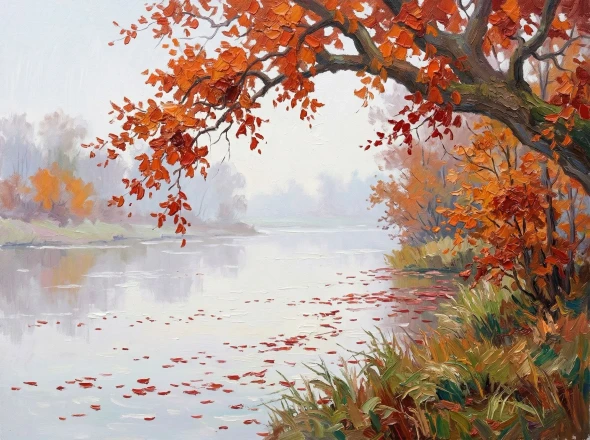Crimson Arch Over Silent Waters (PRT-15697-124642) - Canvas Art Print - 60in X 45in