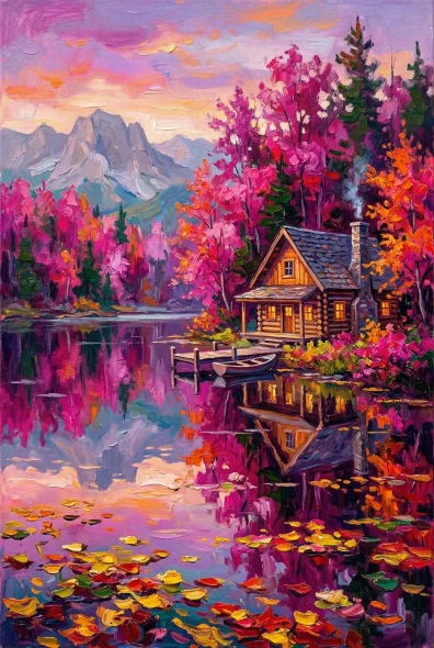 Magenta Echoes On The Water (PRT-15697-124632) - Canvas Art Print - 40in X 60in