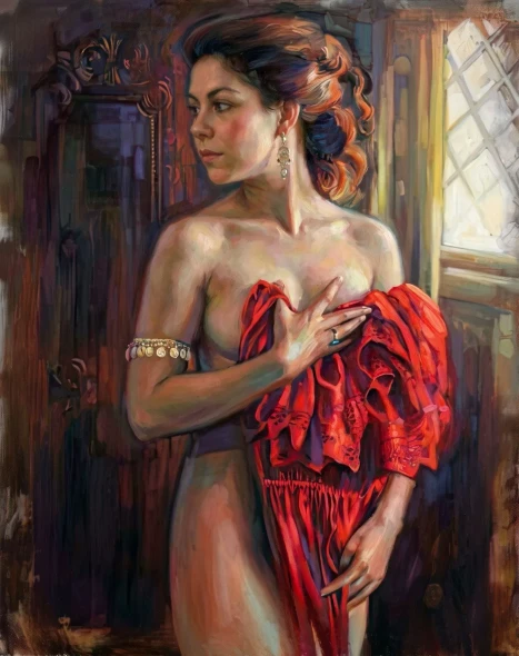 Crimson Drapery And Grace (PRT-16861-124587) - Canvas Art Print - 48in X 60in
