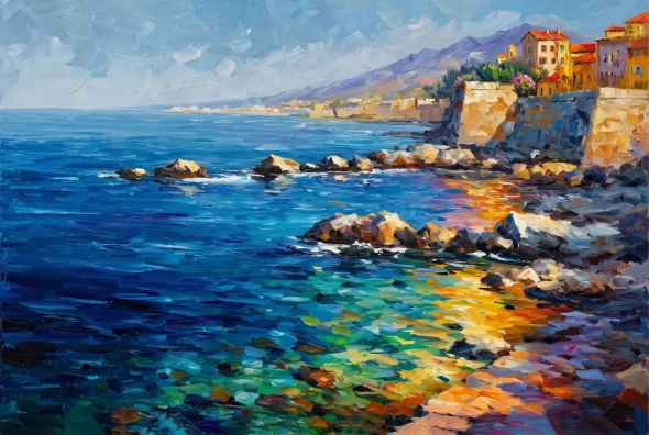 Sunlit Coastal Citadel (PRT-15697-124563) - Canvas Art Print - 60in X 40in
