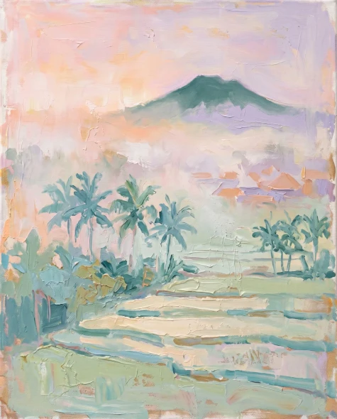 Luminous Dawn Over Ubud (PRT-15697-124551) - Canvas Art Print - 48in X 60in