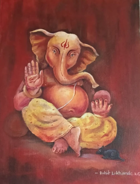 Shree Ganesh (ART-18912-124785) - Handpainted Art Painting - 12in X 16in