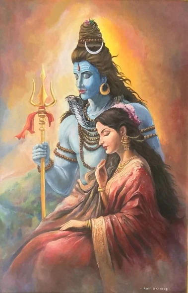 Shivparvati (ART-18912-124674) - Handpainted Art Painting - 24in X 36in