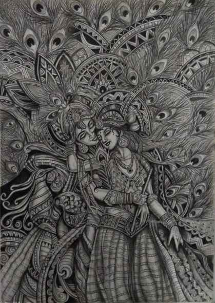 RADHA KRISHNA (ART-18920-124733) - Handpainted Art Painting - 12in X 17in