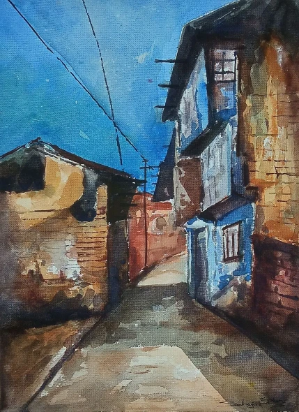 Echoes Of The Old Lane (ART-17209-124761) - Handpainted Art Painting - 11in X 15in