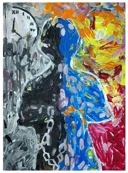 The Duality Of Time – Original Abstract Acrylic Painting (ART-17209-124687) - Handpainted Art Painting - 11in X 15in