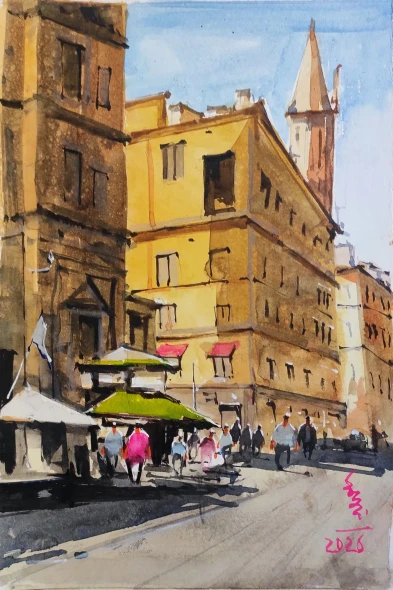 Cityscape (ART-7901-124680) - Handpainted Art Painting - 8in X 11in