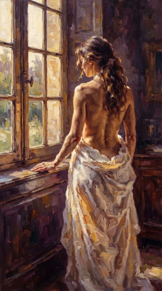 Morning Light At The Window (PRT-16861-124724) - Canvas Art Print - 33in X 60in