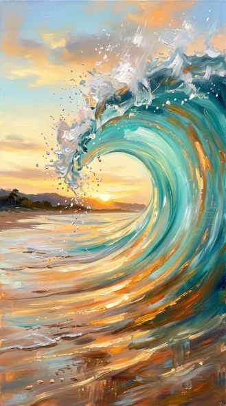 Radiant Tidal Symphony (PRT-16861-124414) - Canvas Art Print - 33in X 60in