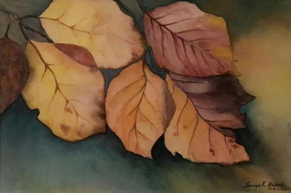 Season's Of Leaves , Water Colour Painting , Original Art (PRT-18894-124156) - Canvas Art Print - 24in X 17in
