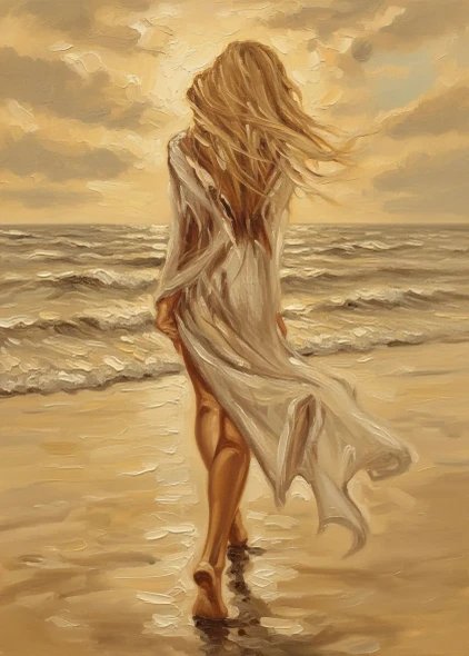 Golden Solitude On Shore (PRT-16861-124701) - Canvas Art Print - 43in X 60in