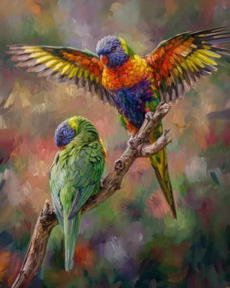 Flight Of Prismatic Feathers (PRT-15697-124536) - Canvas Art Print - 48in X 60in