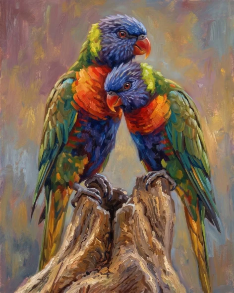 The Chromatic Avian Embrace (PRT-15697-124469) - Canvas Art Print - 48in X 60in