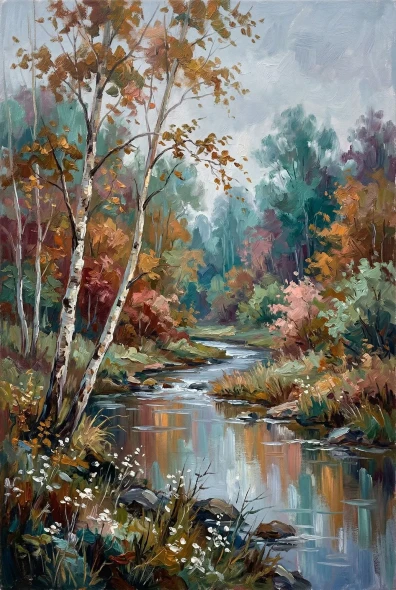 Autumn Melody By The Stream (PRT-15697-124605) - Canvas Art Print - 40in X 60in