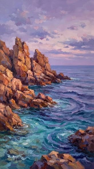 Sunlit Coastal Crests (PRT-16861-124492) - Canvas Art Print - 33in X 60in