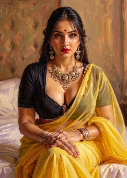 Grace In Ochre And Silk (PRT-16861-124709) - Canvas Art Print - 43in X 60in