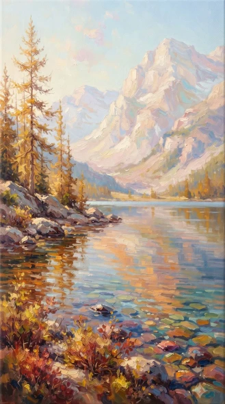 Gilded Alpine Quietude (PRT-16861-124494) - Canvas Art Print - 33in X 60in