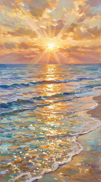 Gilded Tides Of Dawn (PRT-16861-124465) - Canvas Art Print - 33in X 60in