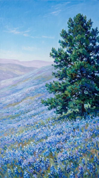 Azure Cascade And Pine (PRT-16861-124431) - Canvas Art Print - 33in X 60in